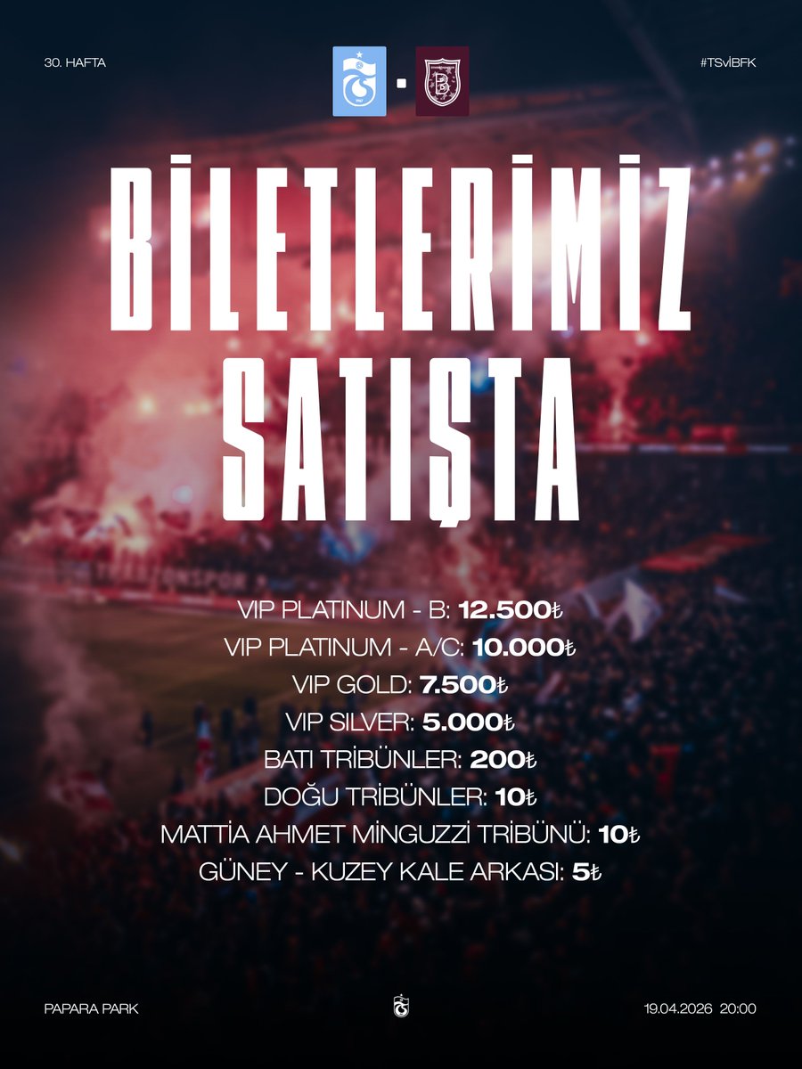 Trabzonspor - RAMS Başakşehir Maçı Biletleri Satışta!